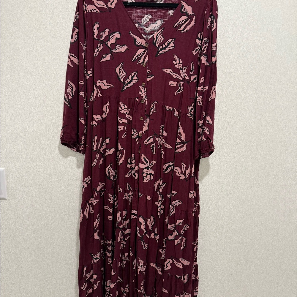 Sonoma Burgundy Floral Long Sleeve Dress